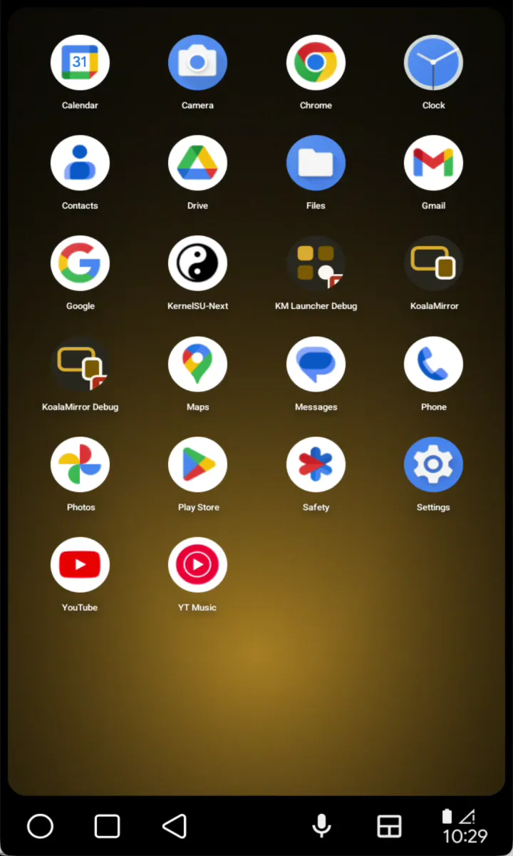 The full app drawer on the car screen