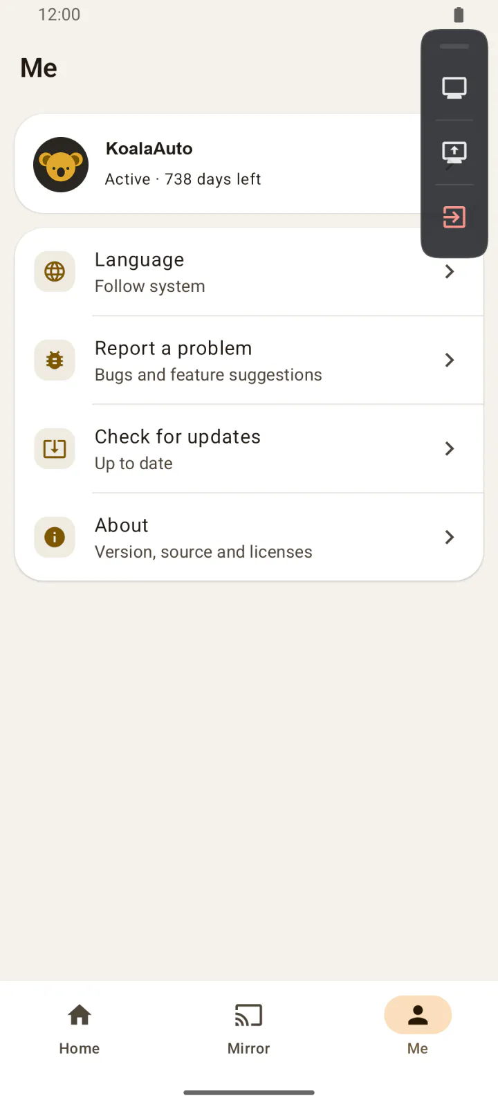 Your account in the Me tab